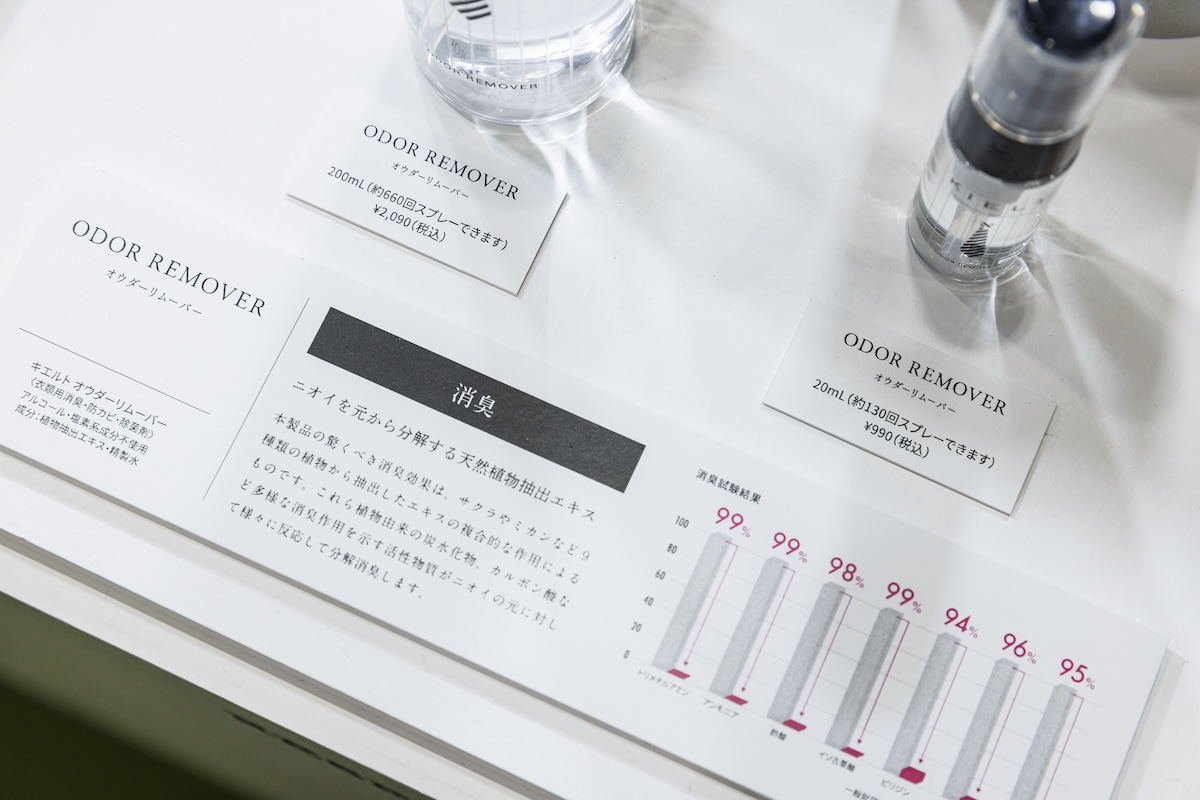 展示台上のキャプションは商品のボリュームに合わせて薄めの板で作成